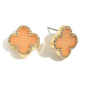 Orange Clover Shaped Druzy Stud Earrings.